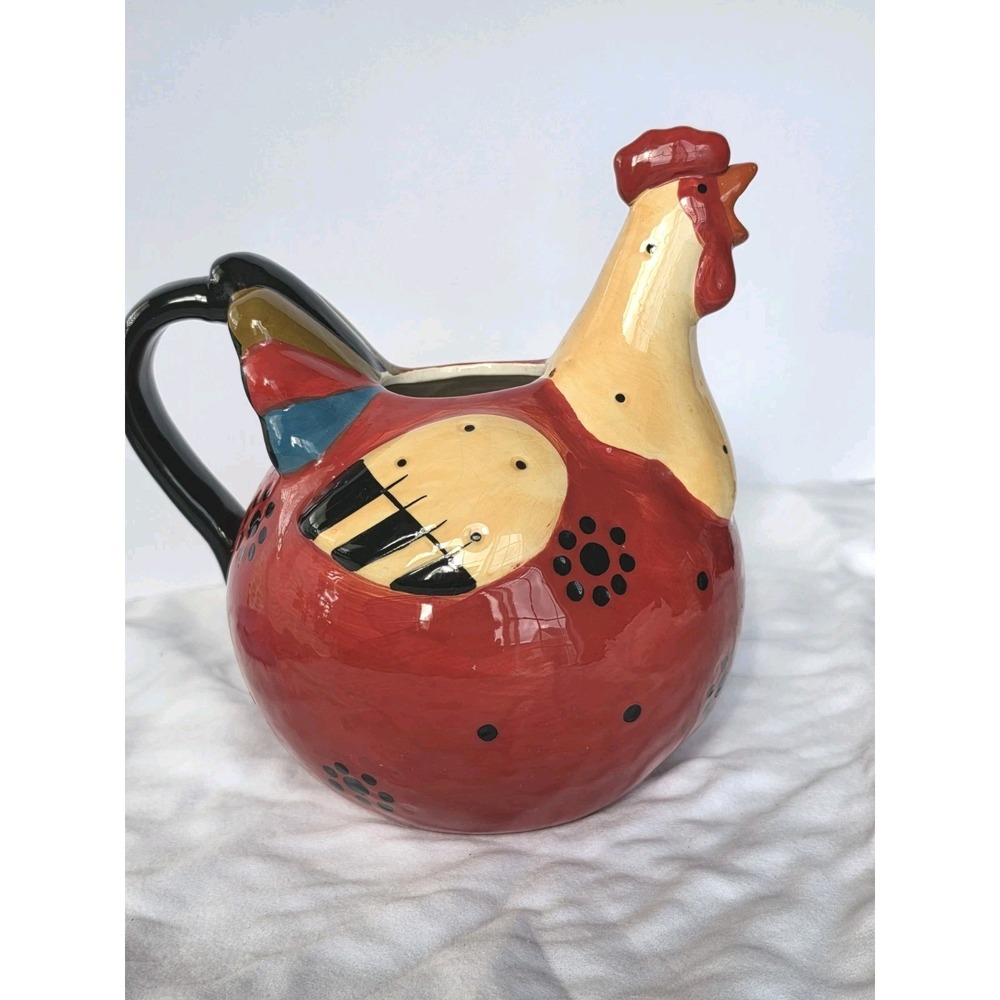 Hand Painted‎ Ceramic Farmhouse Rooster Pitcher